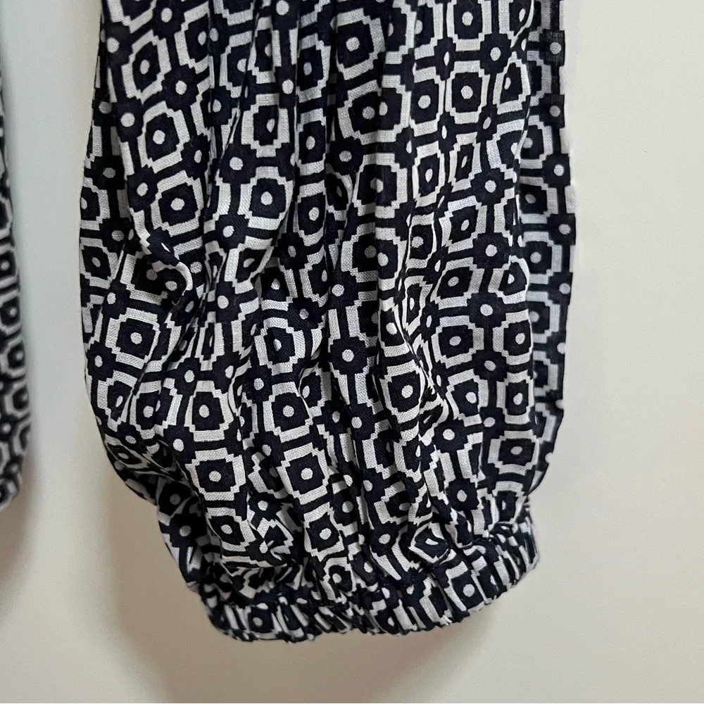 TORY BURCH Evelina Voile Tunic Blouse Top Navy Blue White Print